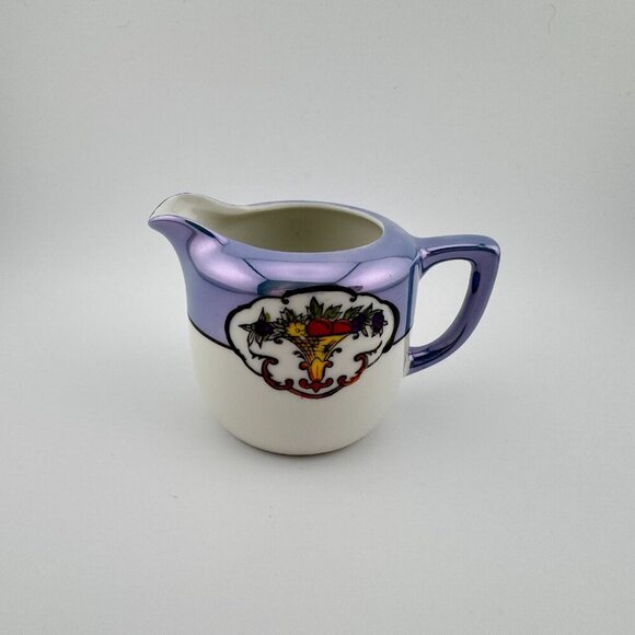 Vintage Noritake Lusterware Hand Painted Creamer Blue Floral Japanese - Picture 2 of 8